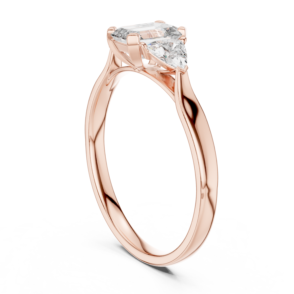 Cassiopeia Emerald Cut Lab Grown Diamond Three Stone Engagement Ring