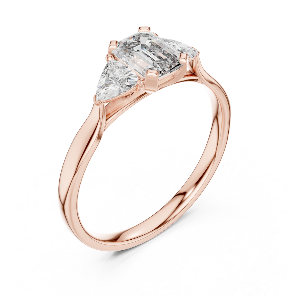 Cassiopeia Emerald Cut Lab Grown Diamond Three Stone Engagement Ring