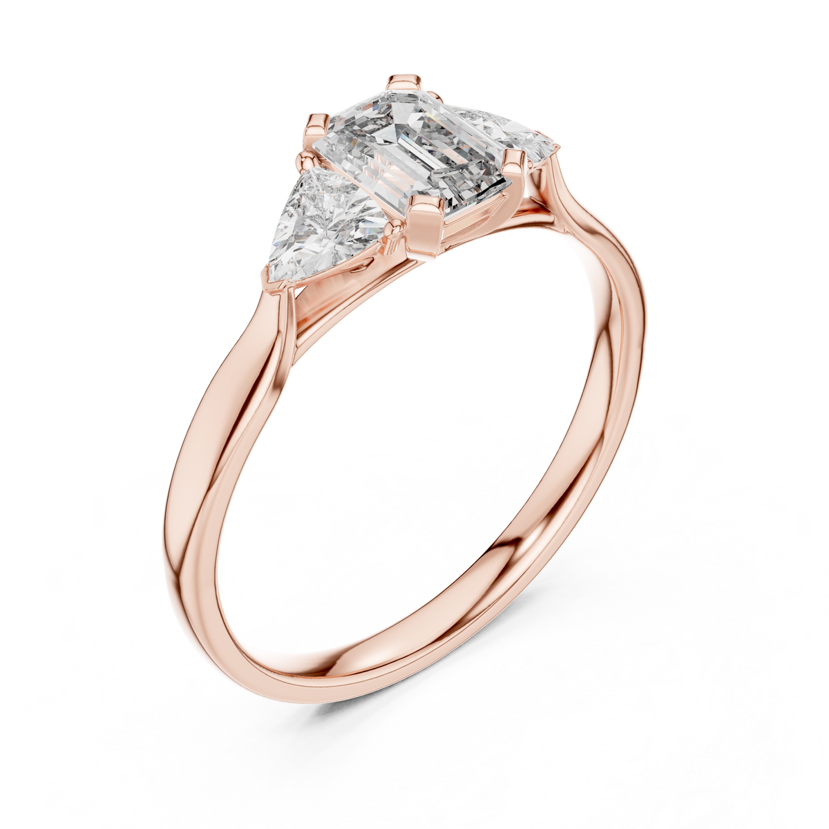 Cassiopeia Emerald Cut Lab Grown Diamond Three Stone Engagement Ring