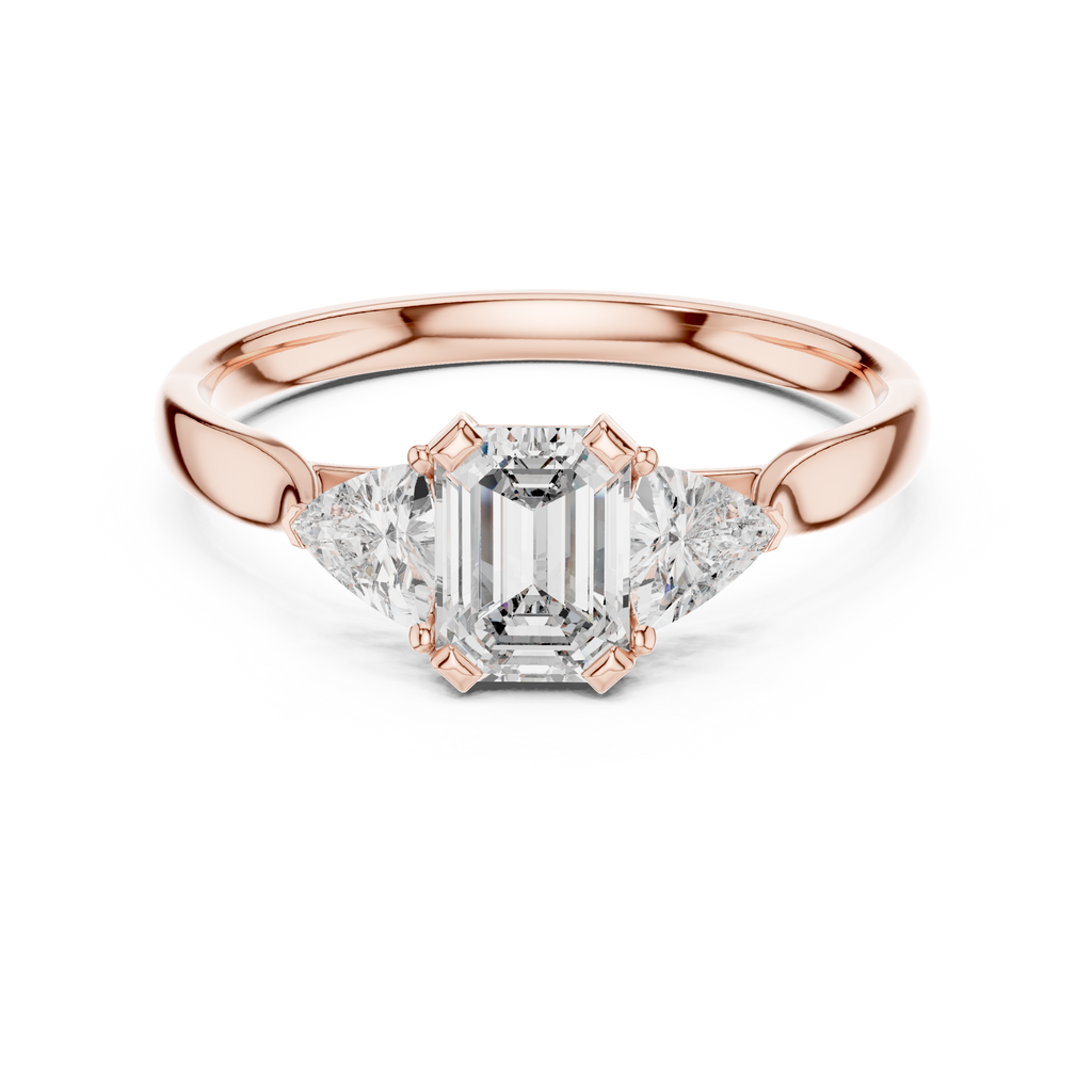 Cassiopeia Emerald Cut Lab Grown Diamond Three Stone Engagement Ring