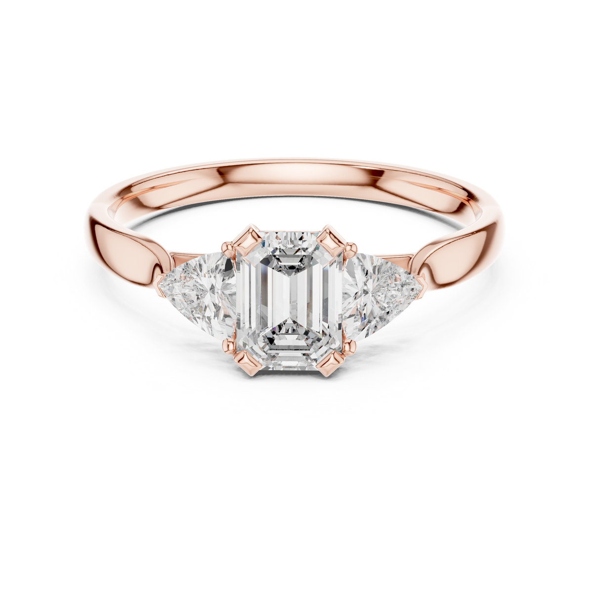 Cassiopeia Emerald Cut Lab Grown Diamond Three Stone Engagement Ring