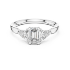 Cassiopeia Emerald Cut Lab Grown Diamond Three Stone Engagement Ring
