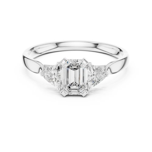Cassiopeia Emerald Cut Lab Grown Diamond Three Stone Engagement Ring