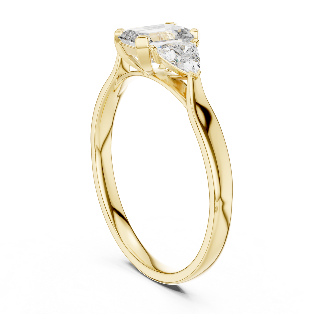 Cassiopeia Emerald Cut Lab Grown Diamond Three Stone Engagement Ring