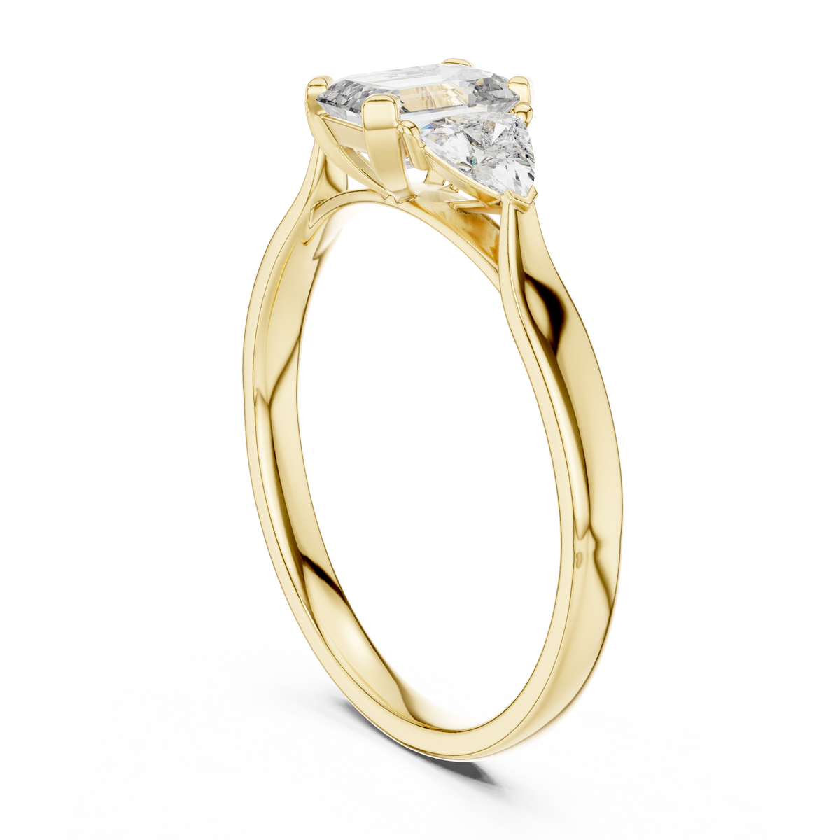 Cassiopeia Emerald Cut Lab Grown Diamond Three Stone Engagement Ring