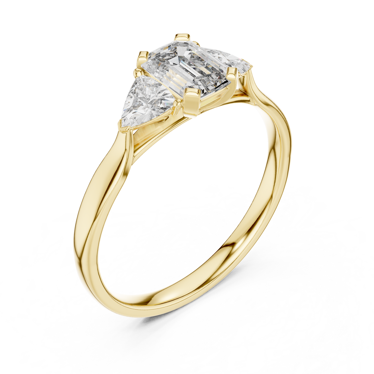 Cassiopeia Emerald Cut Lab Grown Diamond Three Stone Engagement Ring