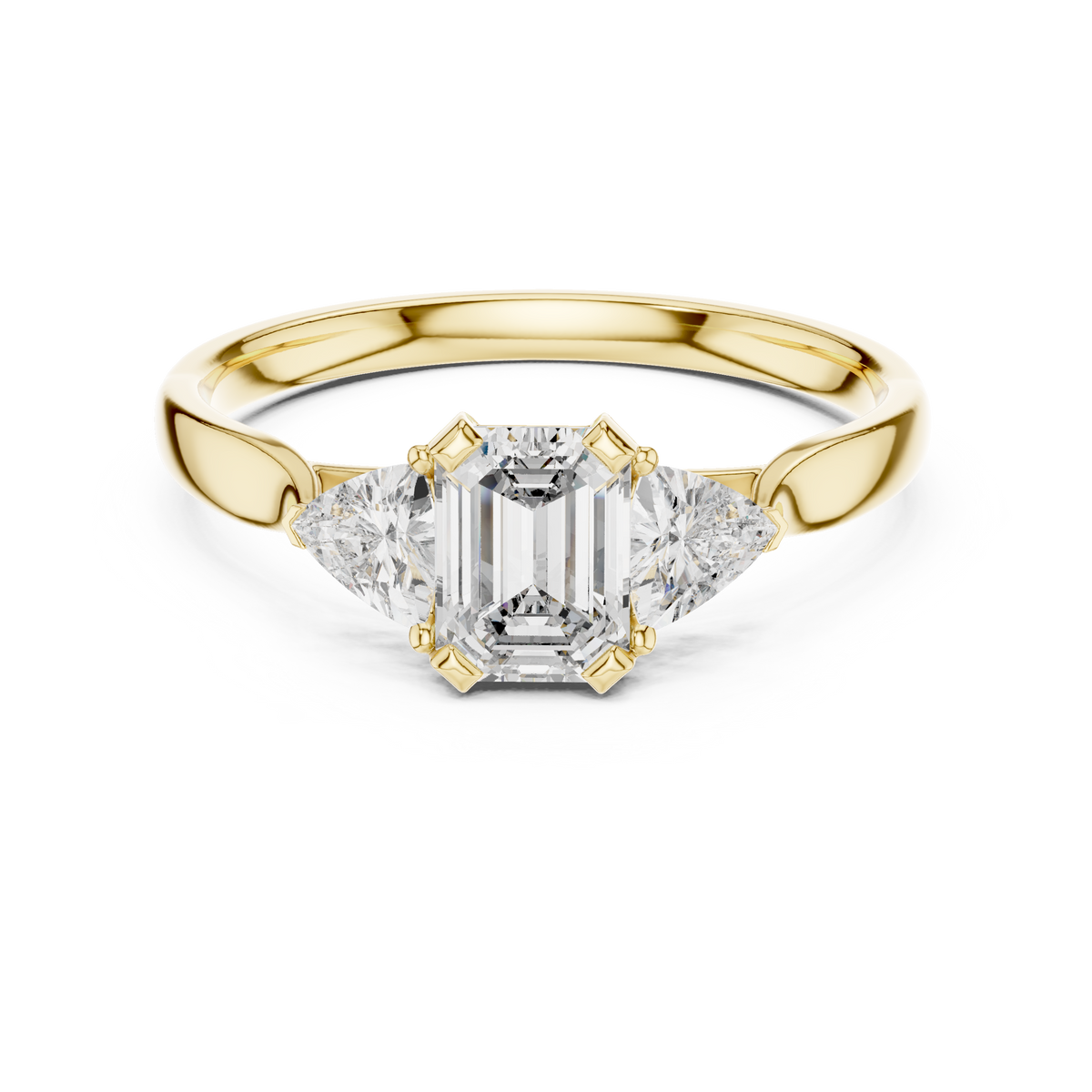 Cassiopeia Emerald Cut Lab Grown Diamond Three Stone Engagement Ring