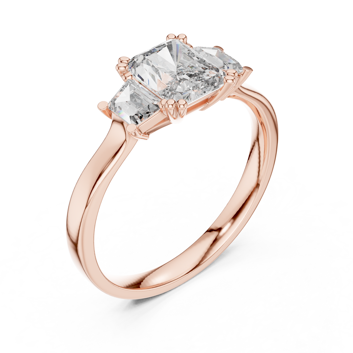 Genevieve Radiant Cut Lab Grown Diamond Three Stone Engagement Ring