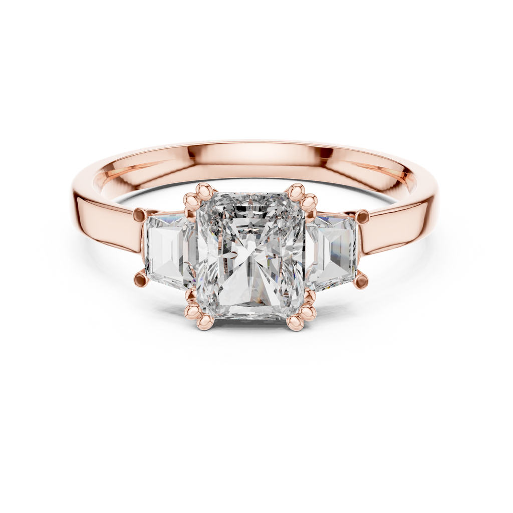 Genevieve Radiant Cut Lab Grown Diamond Three Stone Engagement Ring