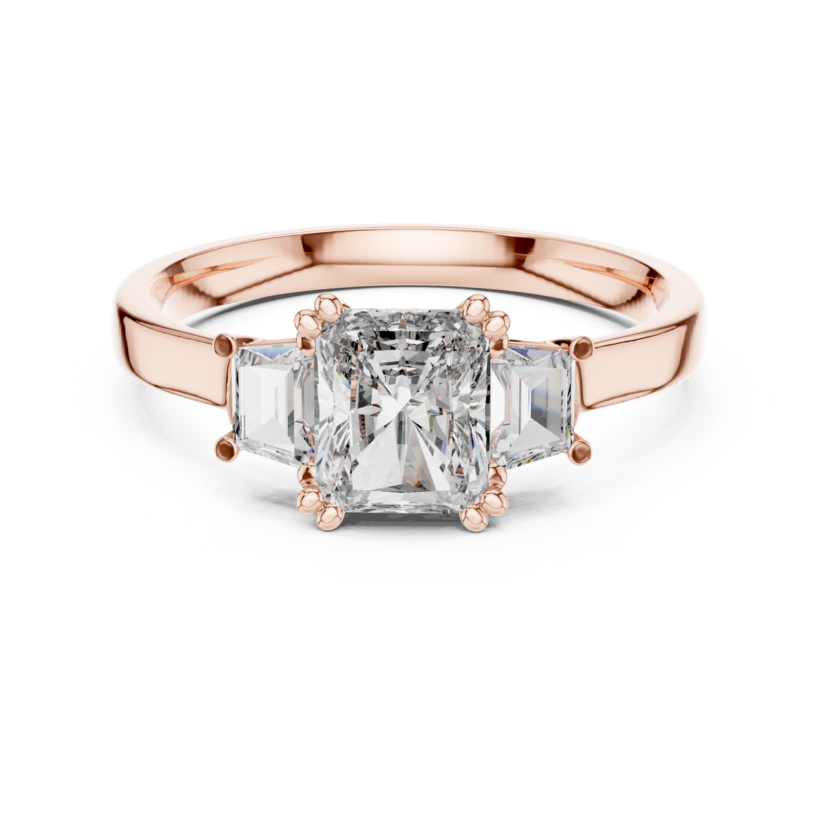Genevieve Radiant Cut Lab Grown Diamond Three Stone Engagement Ring