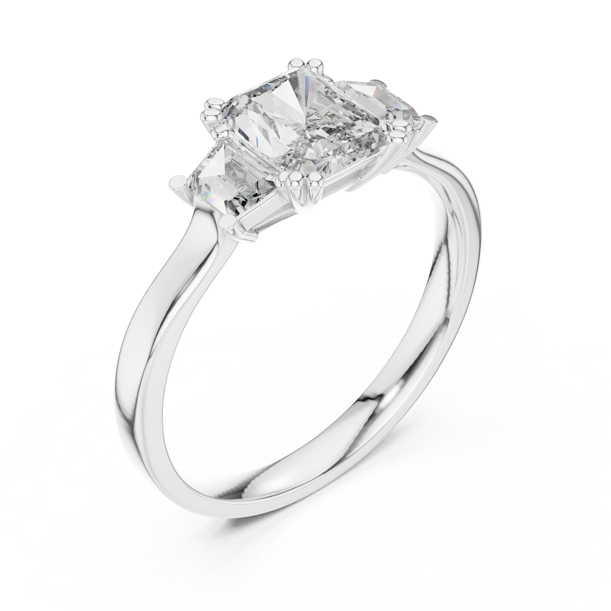 Genevieve Radiant Cut Lab Grown Diamond Three Stone Engagement Ring