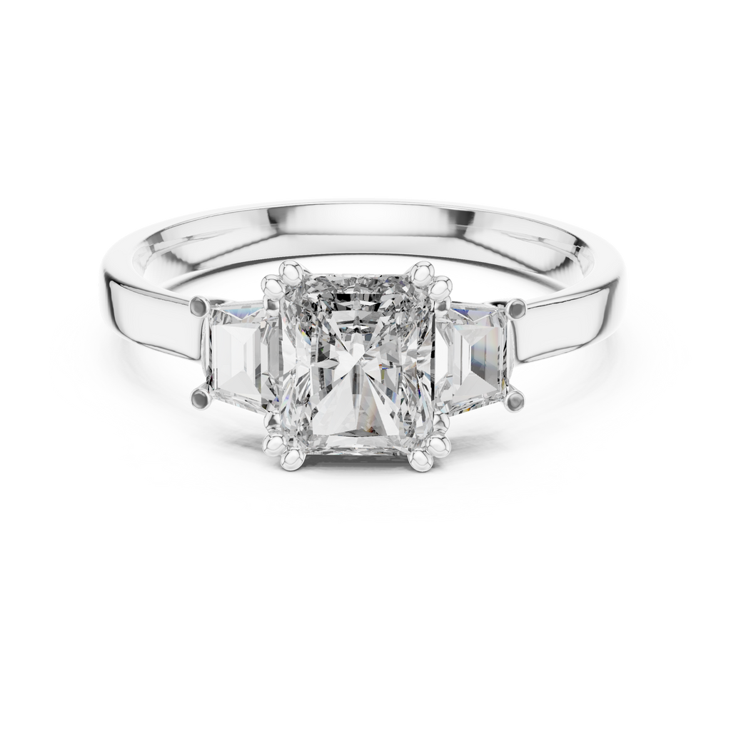 Genevieve Radiant Cut Lab Grown Diamond Three Stone Engagement Ring