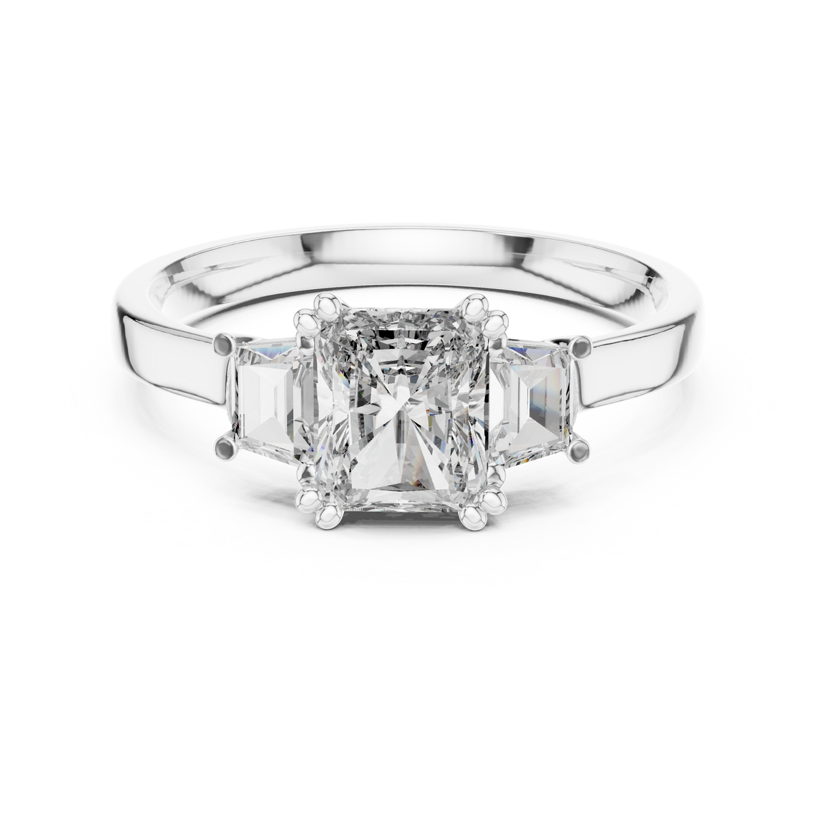Genevieve Radiant Cut Lab Grown Diamond Three Stone Engagement Ring