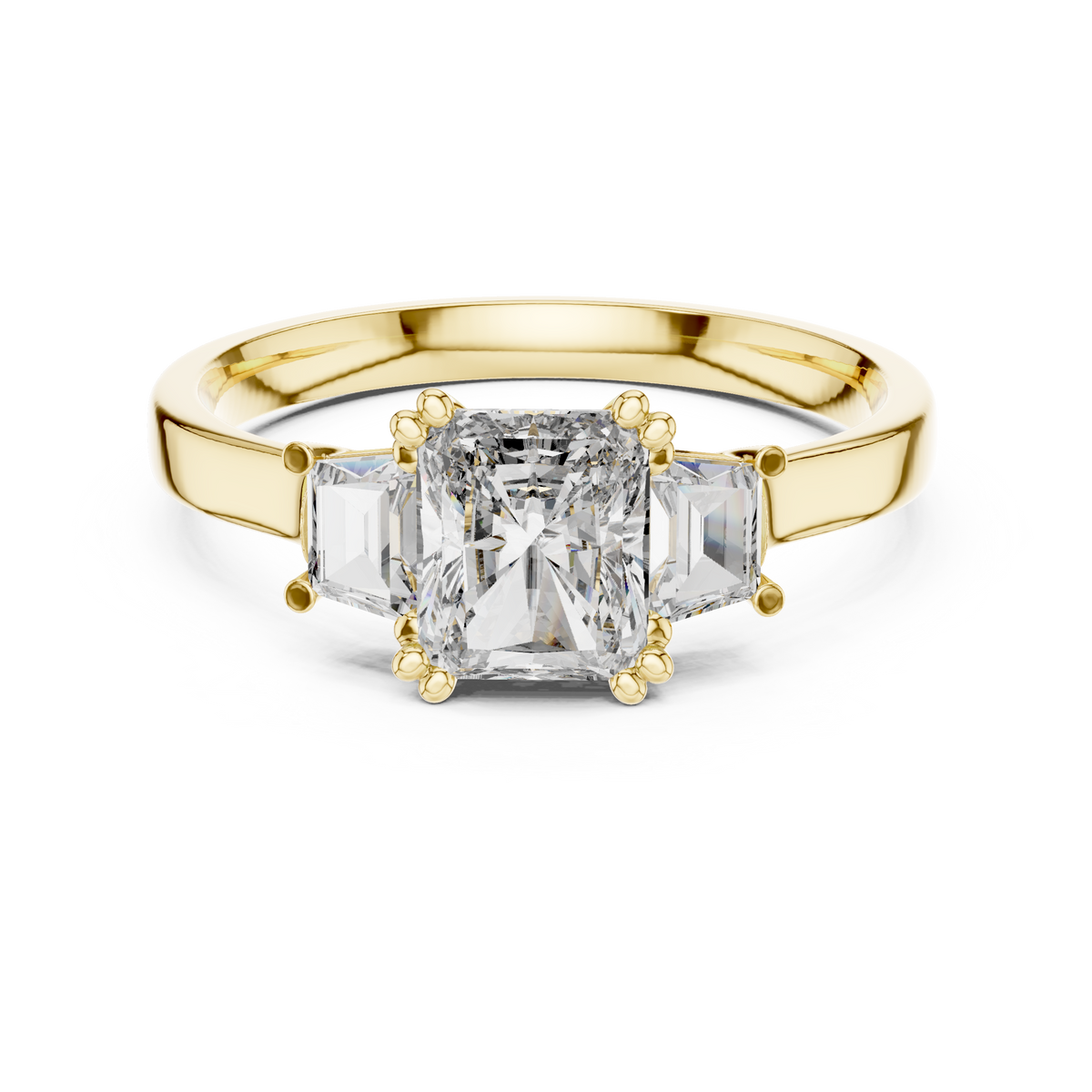 Genevieve Radiant Cut Lab Grown Diamond Three Stone Engagement Ring