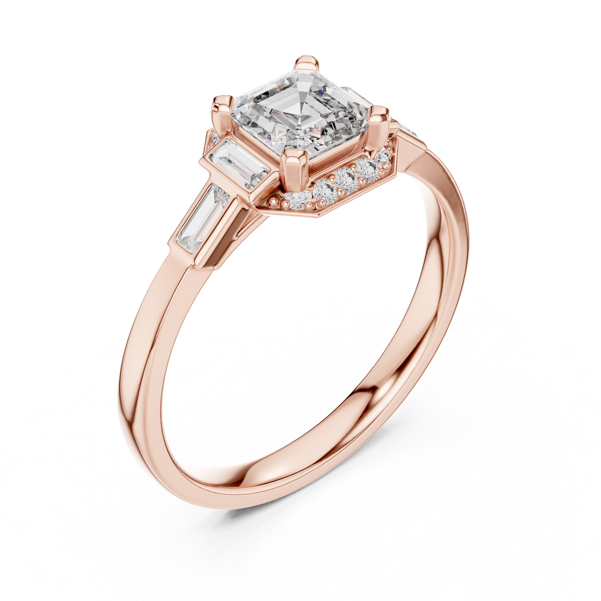 Dorothea Asscher Cut Lab Grown Diamond Art Deco Engagement Ring