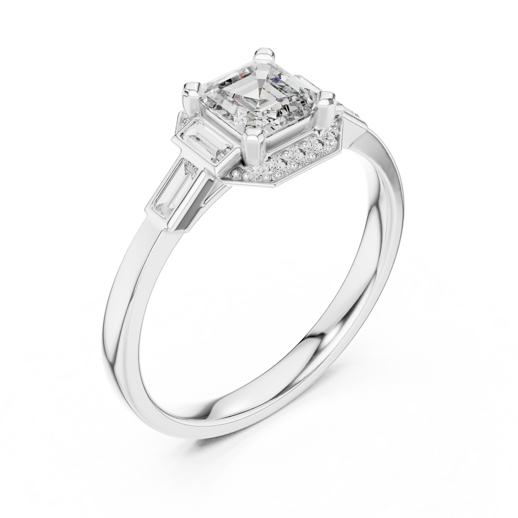 Dorothea Asscher Cut Lab Grown Diamond Art Deco Engagement Ring