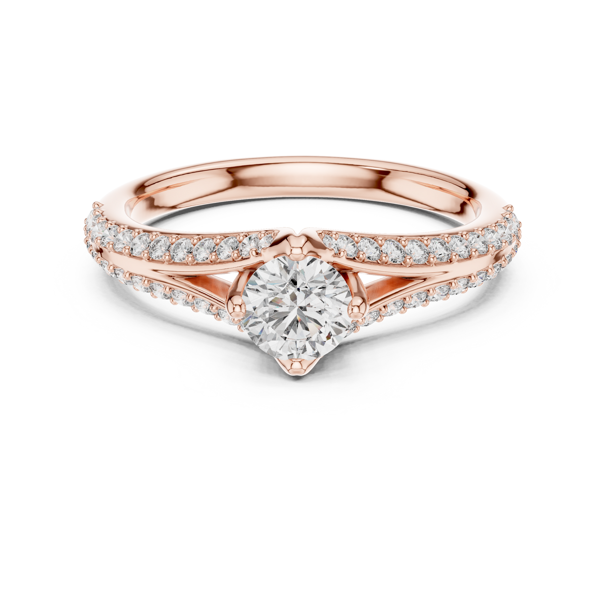 Gabriella Round Brilliant Lab Grown Diamond Split Shank Pavé Engagement Ring