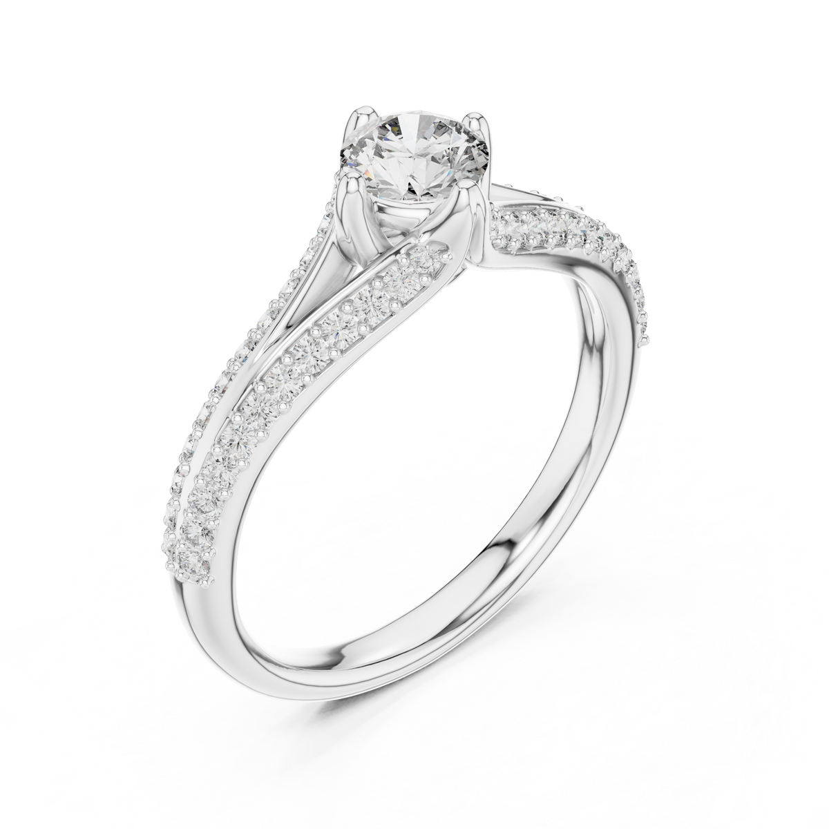 Gabriella Round Brilliant Lab Grown Diamond Split Shank Pavé Engagement Ring