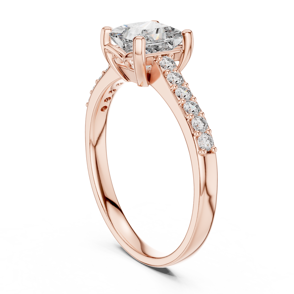 Lorraine Princess Cut Lab Grown Diamond Pavé Band Engagement Ring