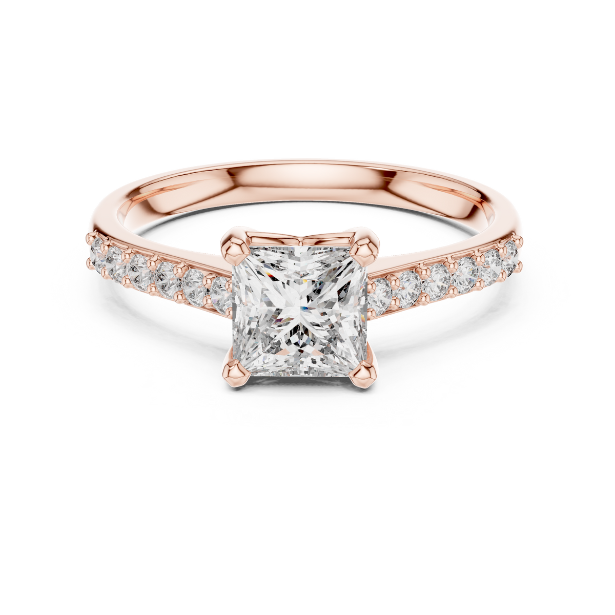 Lorraine Princess Cut Lab Grown Diamond Pavé Band Engagement Ring