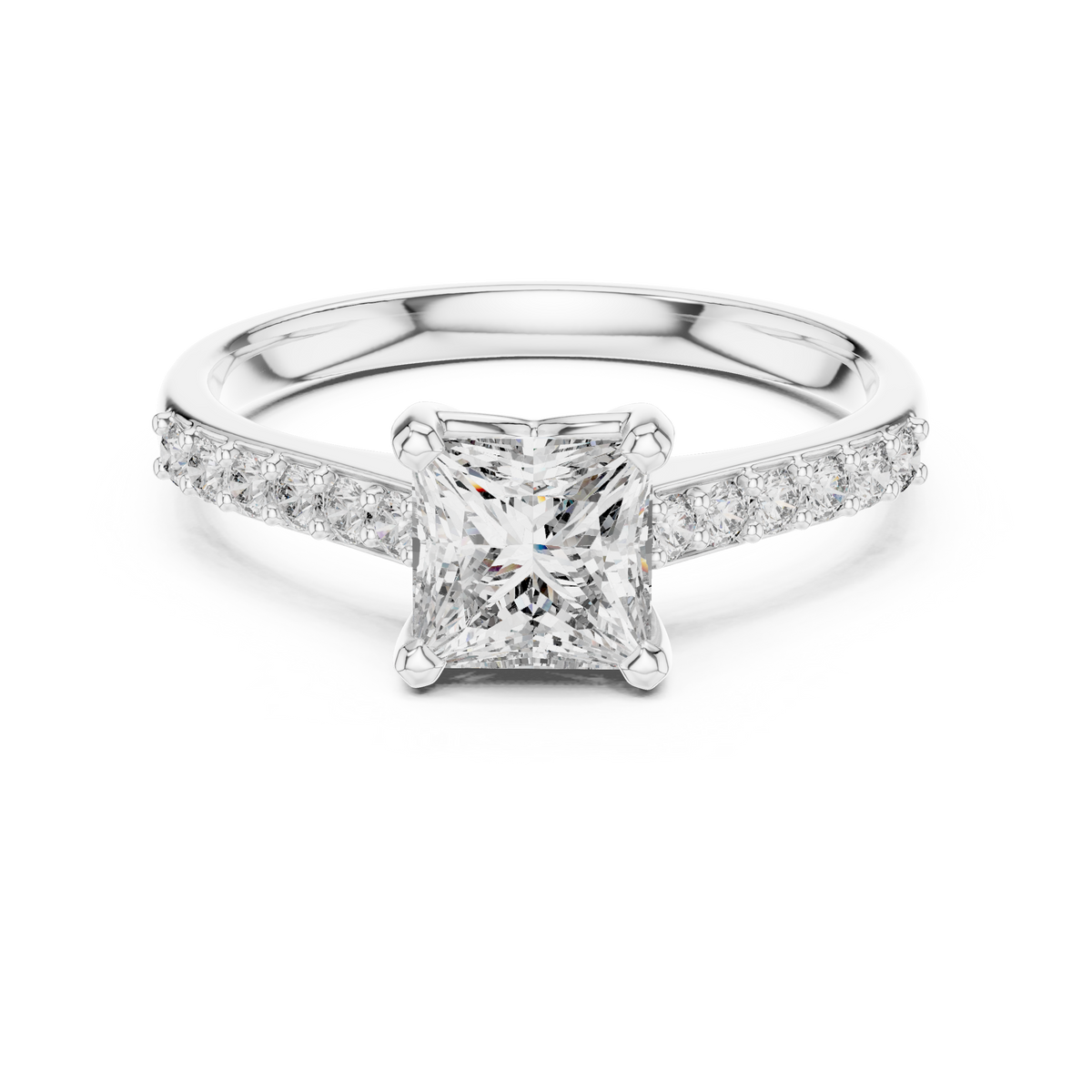 Lorraine Princess Cut Lab Grown Diamond Pavé Band Engagement Ring