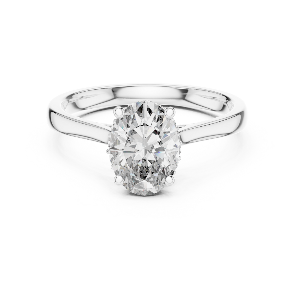 Odessa Oval Cut Lab Grown Diamond Hidden Halo Solitaire Engagement Ring