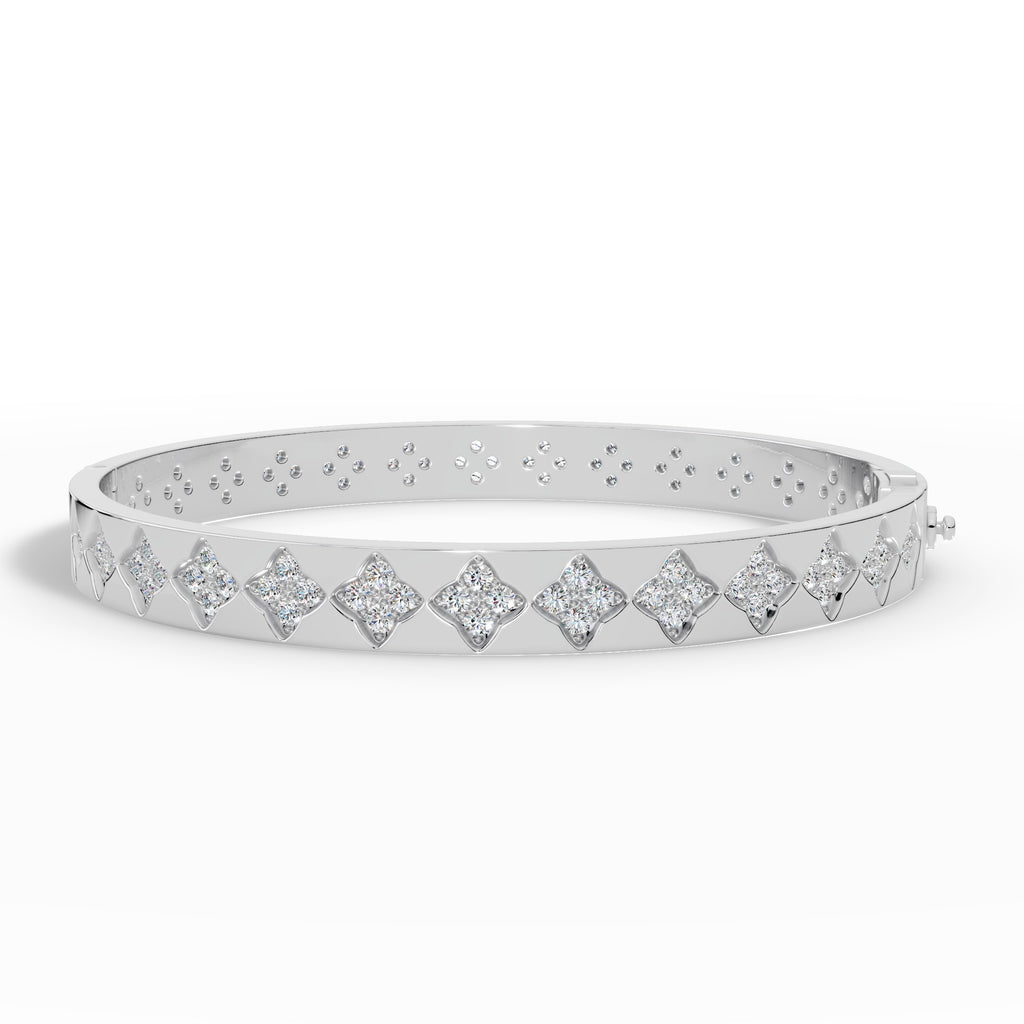 Quatrelle Quatrefoil Cluster Hinged Lab Grown Diamond Bangle Bracelet