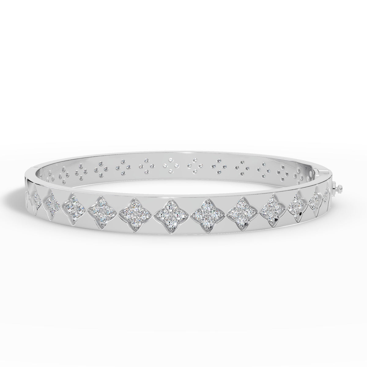 Quatrelle Quatrefoil Cluster Hinged Lab Grown Diamond Bangle Bracelet