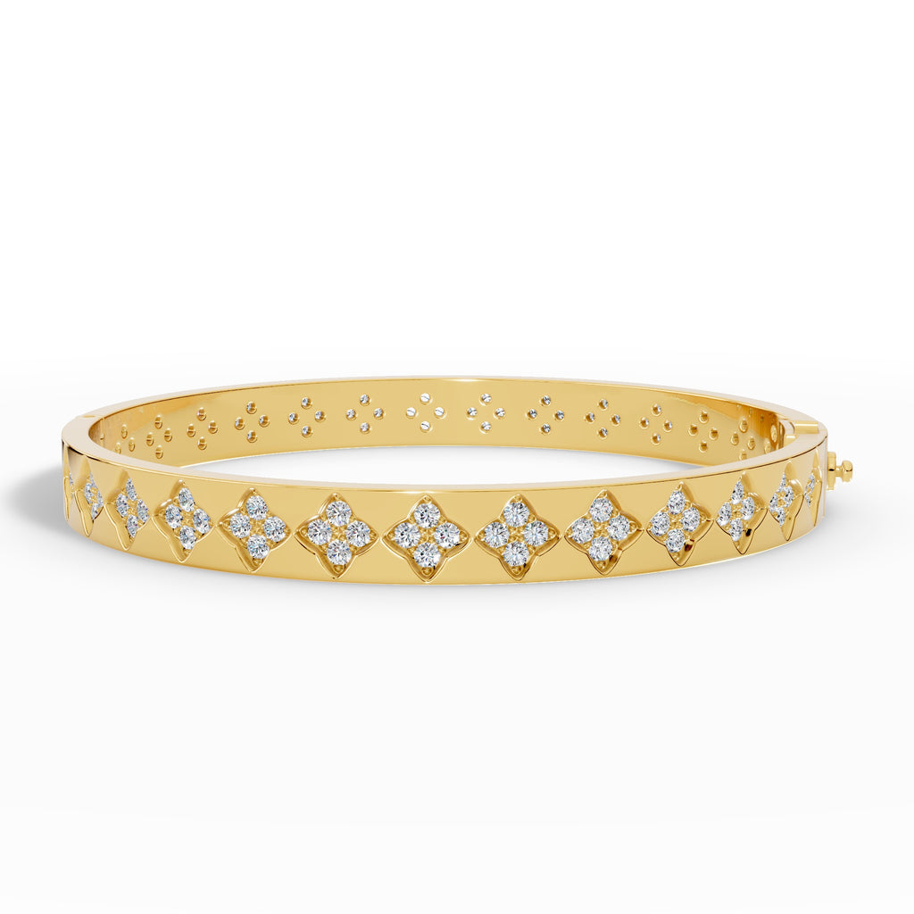 Quatrelle Quatrefoil Cluster Hinged Lab Grown Diamond Bangle Bracelet