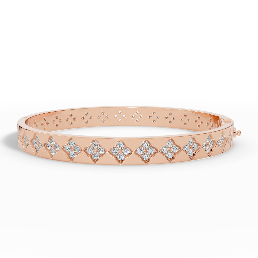 Quatrelle Quatrefoil Cluster Hinged Lab Grown Diamond Bangle Bracelet