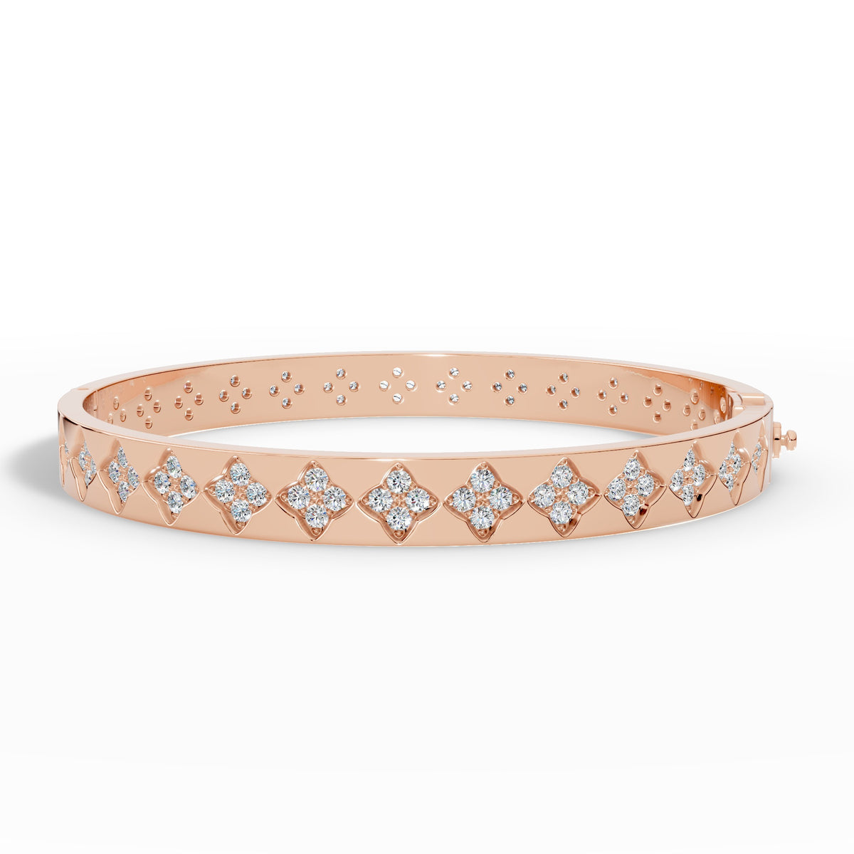 Quatrelle Quatrefoil Cluster Hinged Lab Grown Diamond Bangle Bracelet