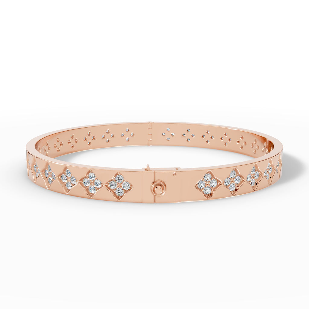 Quatrelle Quatrefoil Cluster Hinged Lab Grown Diamond Bangle Bracelet