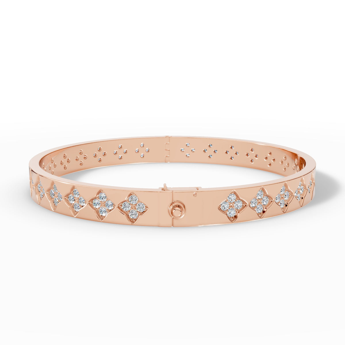 Quatrelle Quatrefoil Cluster Hinged Lab Grown Diamond Bangle Bracelet