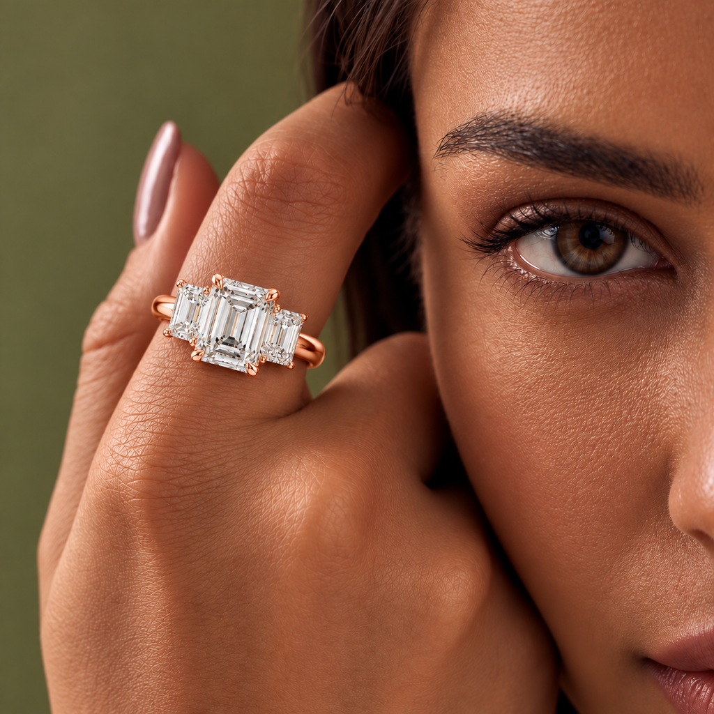 Grand Baguette Lab Grown Diamond Three-Stone Ring.