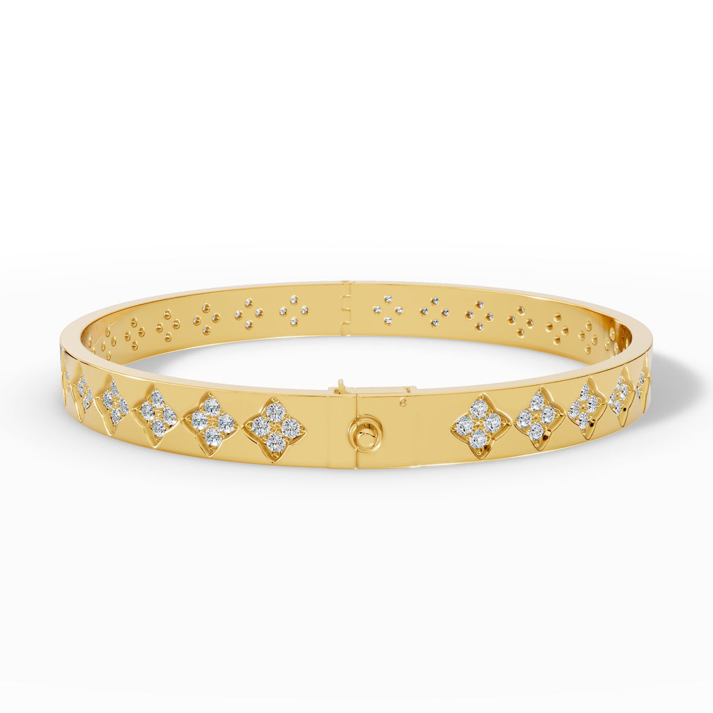 Quatrelle Quatrefoil Cluster Hinged Lab Grown Diamond Bangle Bracelet