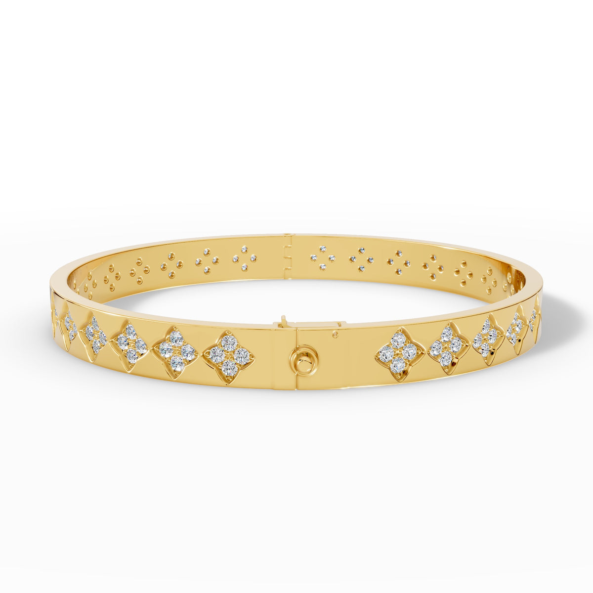 Quatrelle Quatrefoil Cluster Hinged Lab Grown Diamond Bangle Bracelet