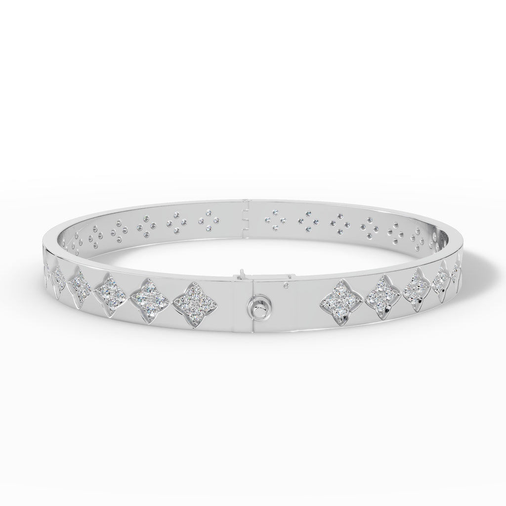 Quatrelle Quatrefoil Cluster Hinged Lab Grown Diamond Bangle Bracelet