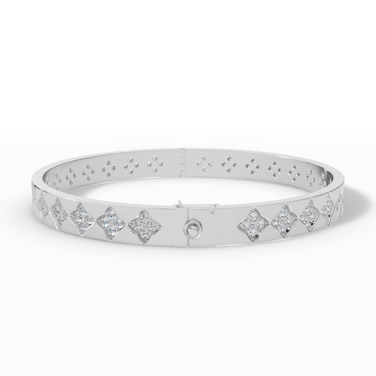 Quatrelle Quatrefoil Cluster Hinged Lab Grown Diamond Bangle Bracelet