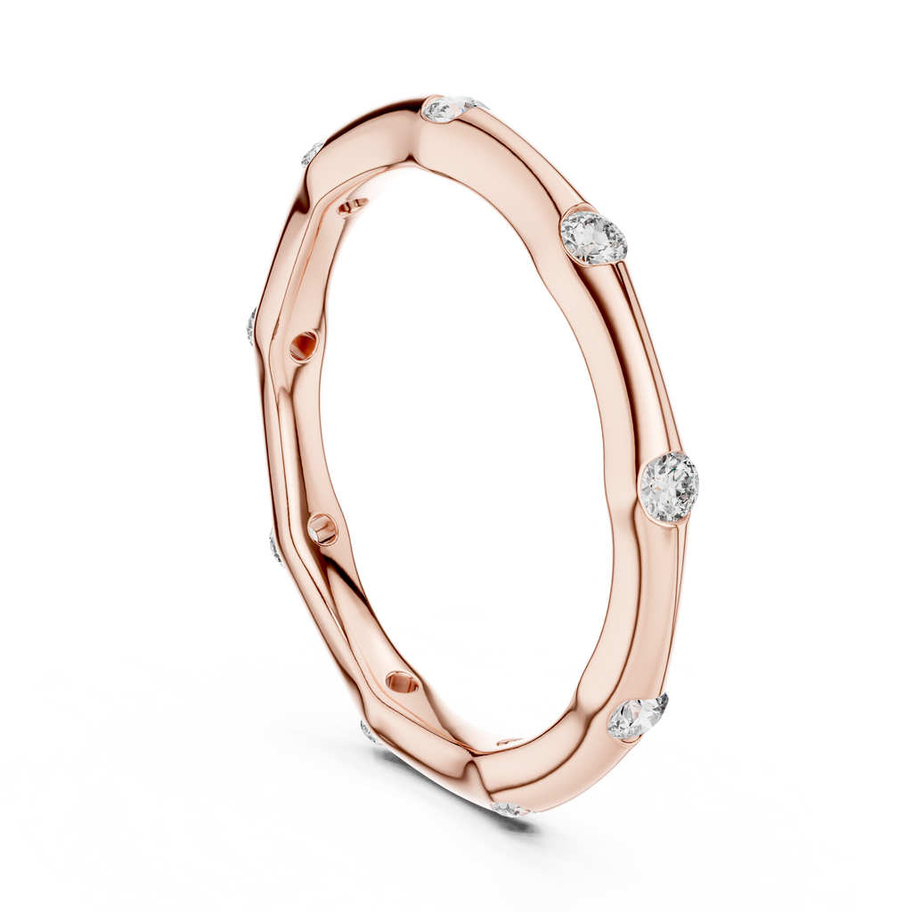 Ein handmodelliertes Wellenband mit bündig gefassten Diamantakzenten