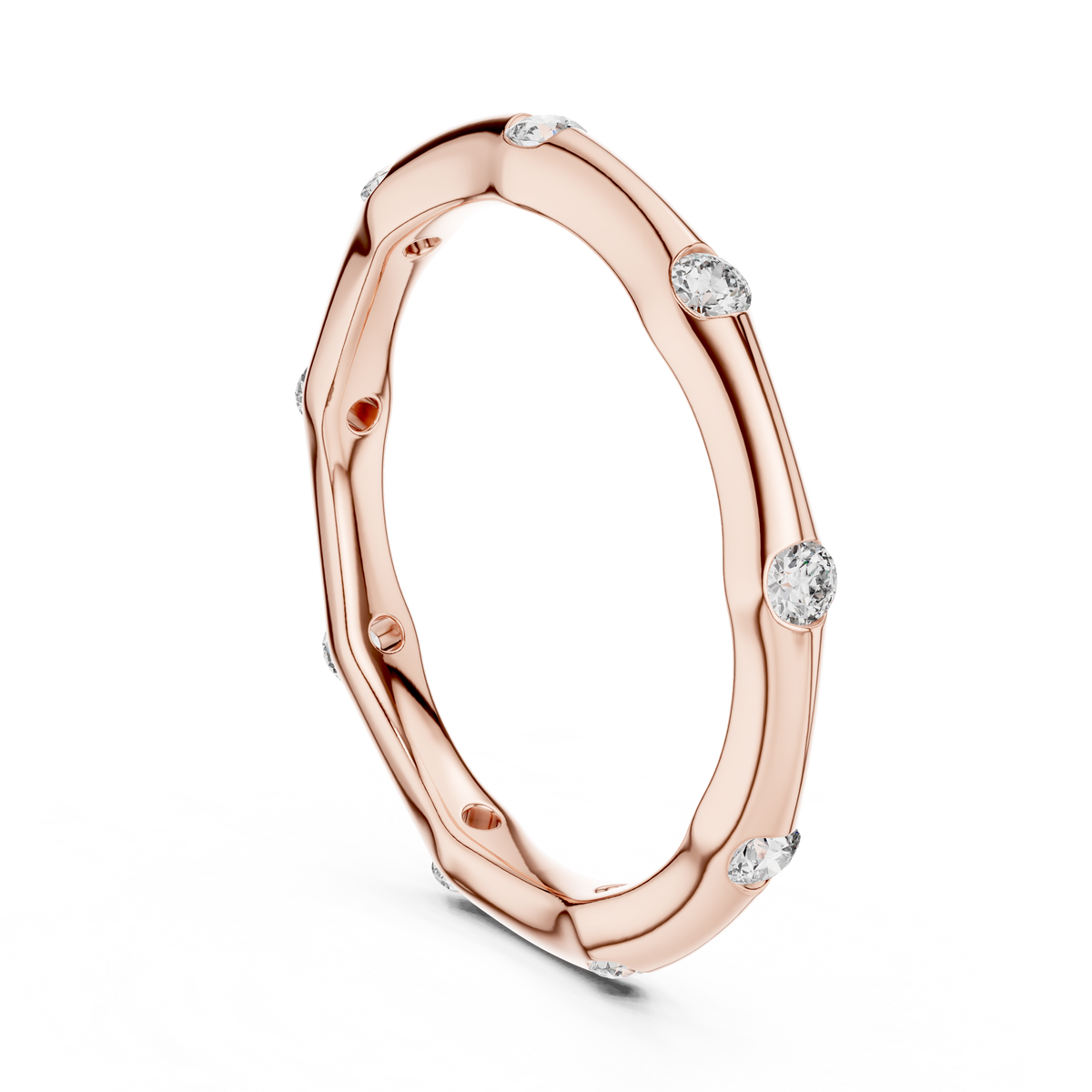 Ein handmodelliertes Wellenband mit bündig gefassten Diamantakzenten
