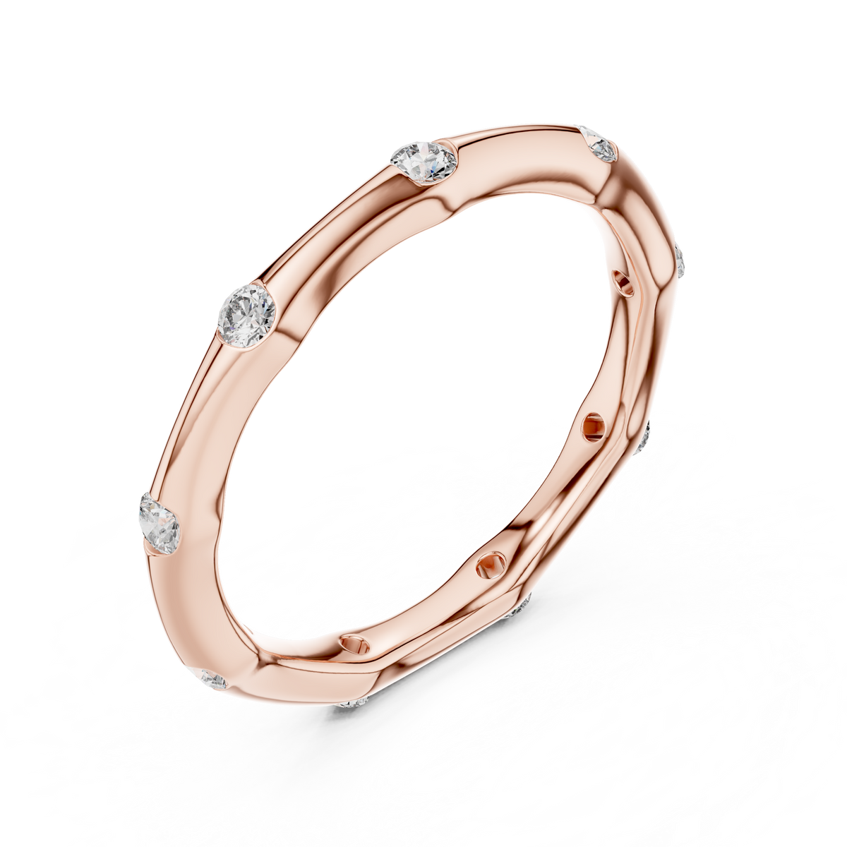 Ein handmodelliertes Wellenband mit bündig gefassten Diamantakzenten
