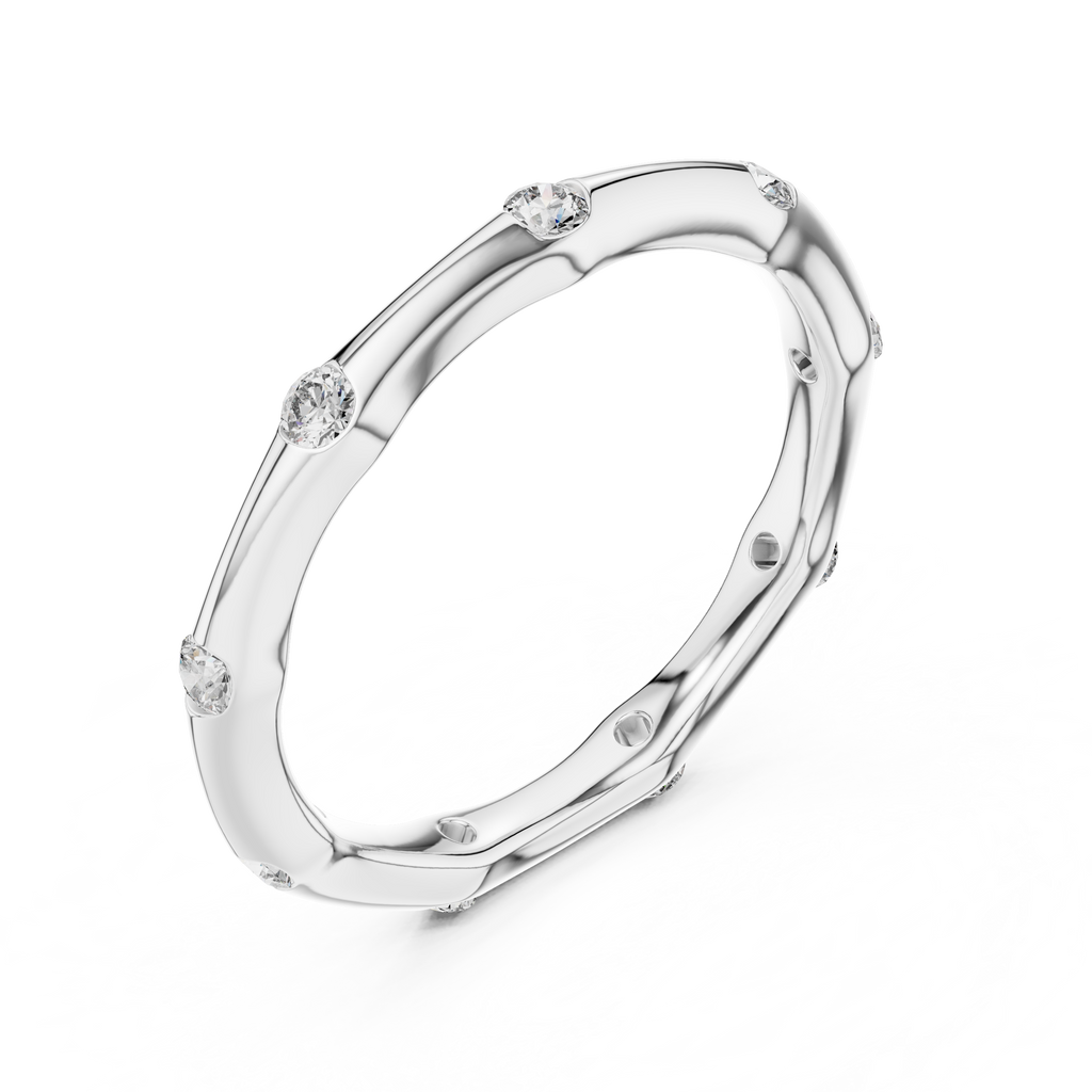 Ein handmodelliertes Wellenband mit bündig gefassten Diamantakzenten