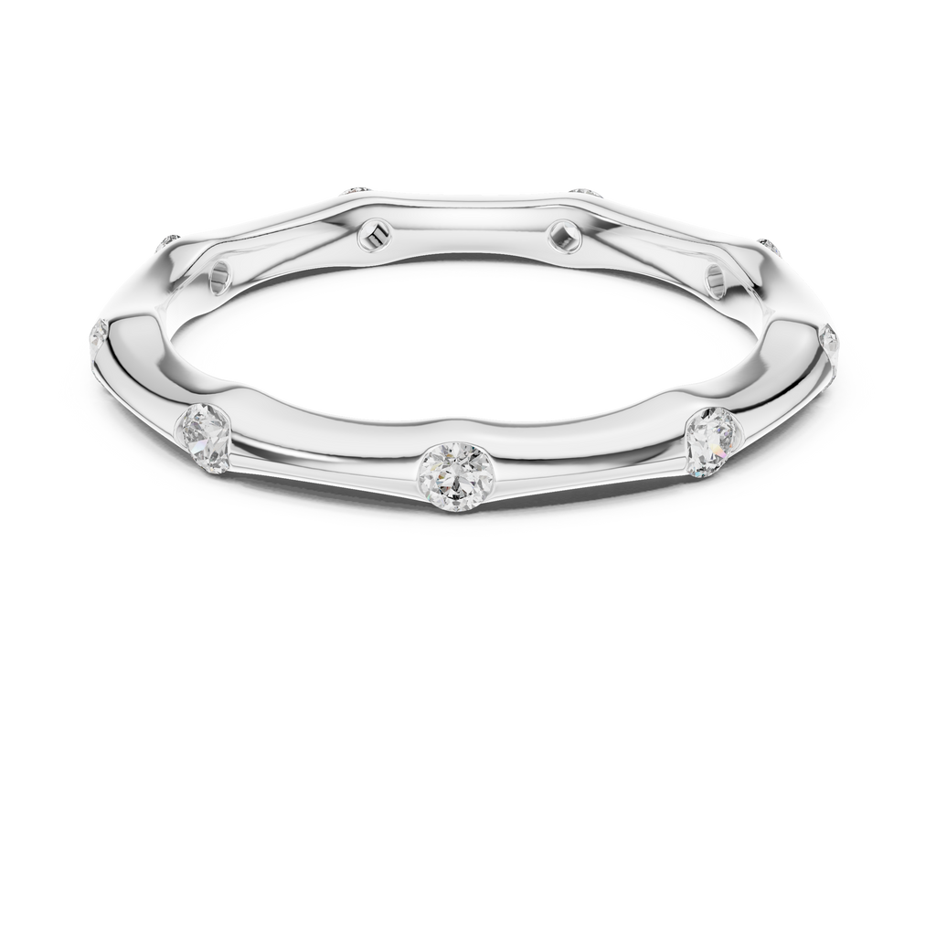 Ein handmodelliertes Wellenband mit bündig gefassten Diamantakzenten