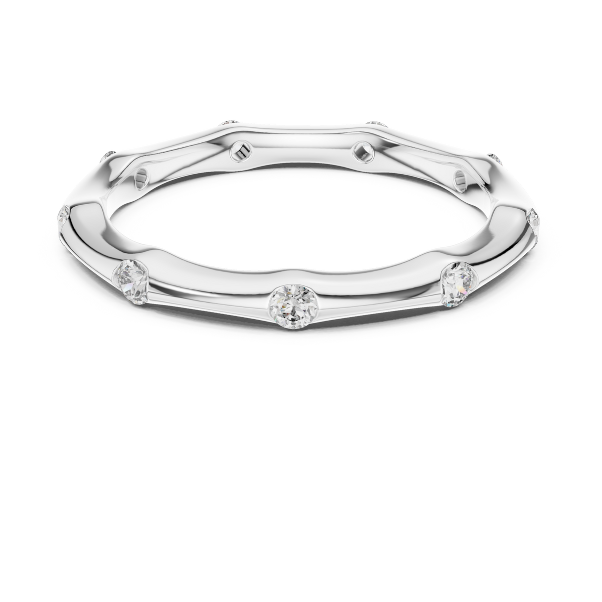 Ein handmodelliertes Wellenband mit bündig gefassten Diamantakzenten