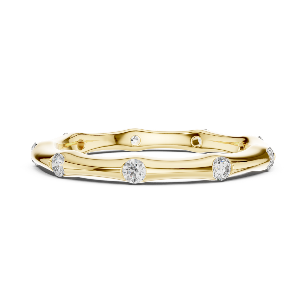 Ein handmodelliertes Wellenband mit bündig gefassten Diamantakzenten