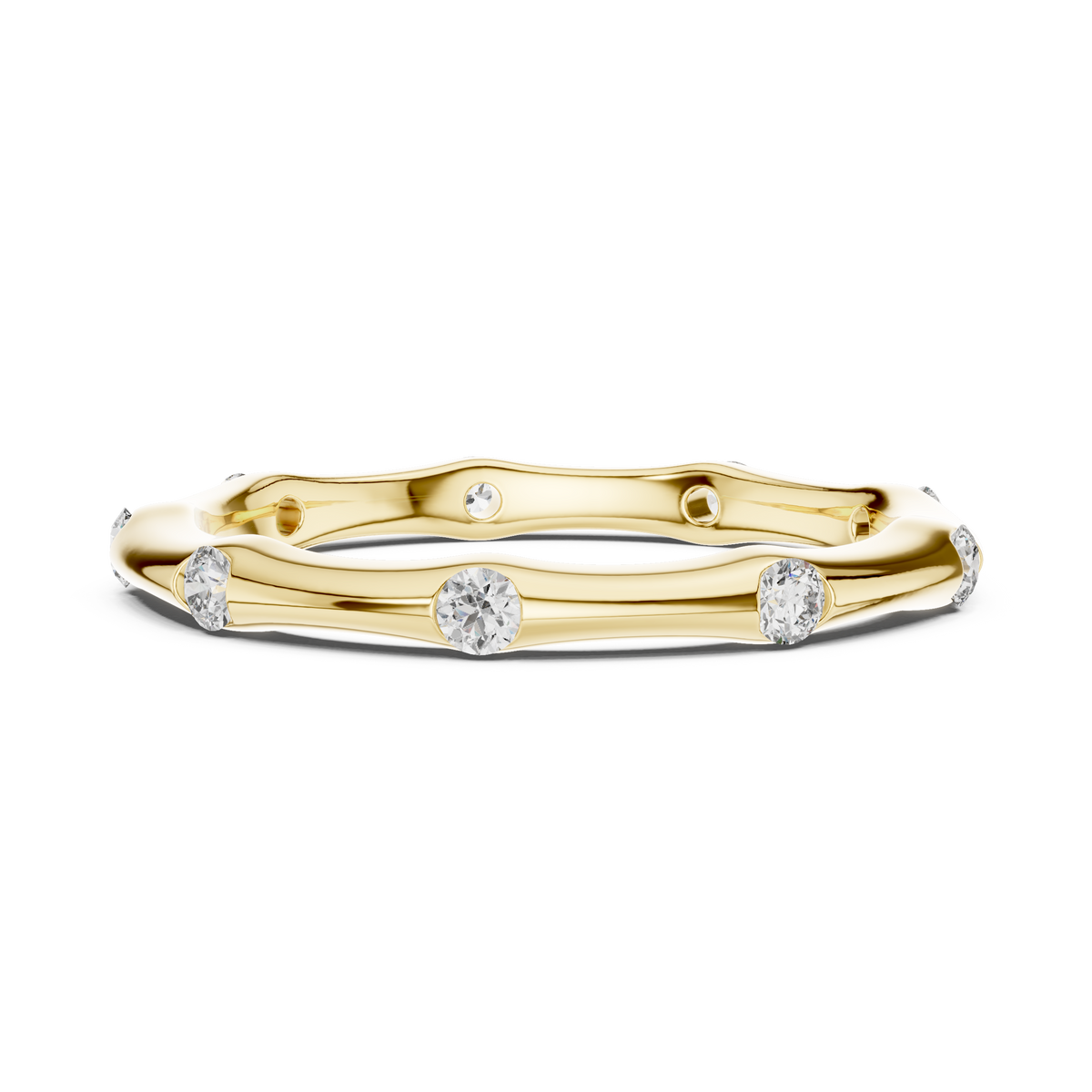Ein handmodelliertes Wellenband mit bündig gefassten Diamantakzenten