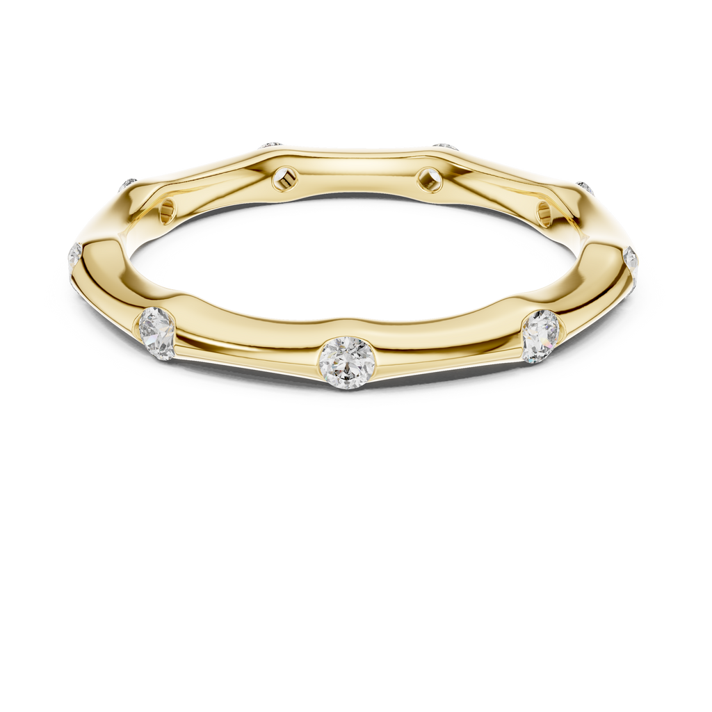 Ein handmodelliertes Wellenband mit bündig gefassten Diamantakzenten