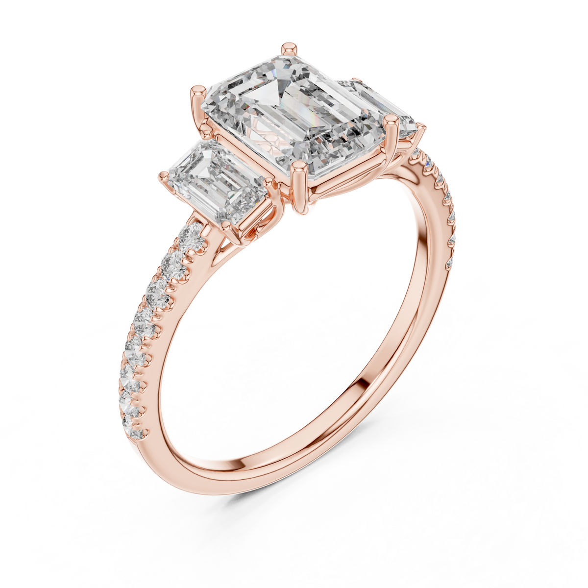 Virellia Emerald Trilogy Lab Grown Diamond Engagement Ring.