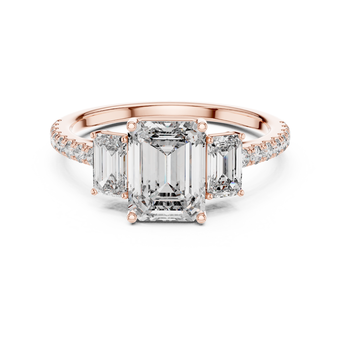 Virellia Emerald Trilogy Lab Grown Diamond Engagement Ring.