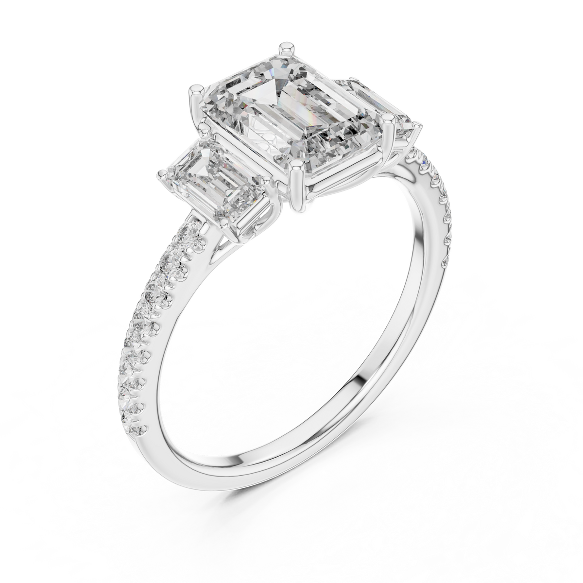 Virellia Emerald Trilogy Lab Grown Diamond Engagement Ring.